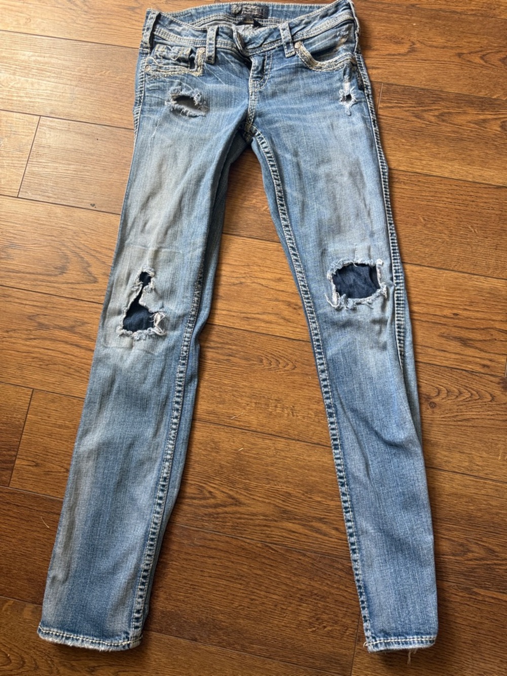 Silver low rise baby boot cut